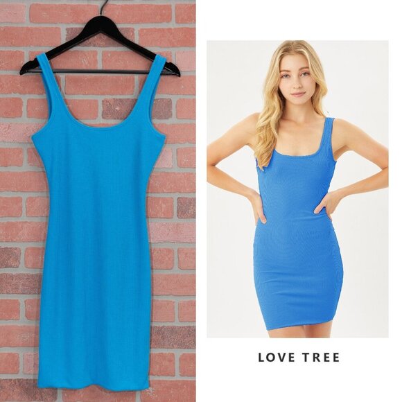 Ribbed Knit Bodycon Mini Dress - Blue - Picture 1 of 7